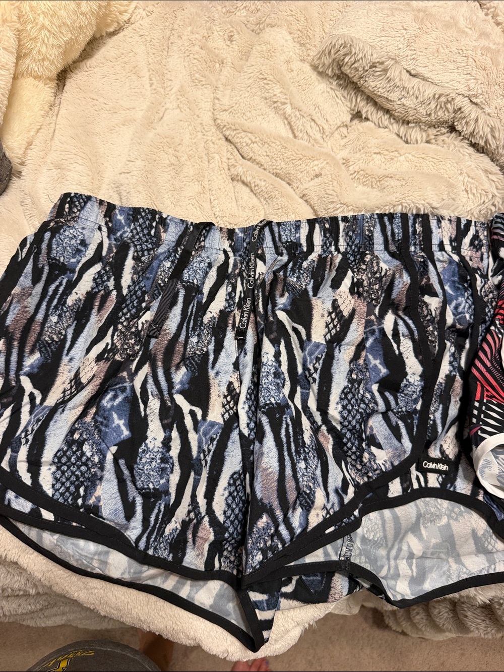 2 pairs Calvin Klein Navy, Light Blue and Black Printed athletic shorts